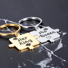 Load image into Gallery viewer, Couple Christmas Gifts His Queen Her King Keychain Valentines Jewelry Anniversary Birthday Gifts for Boyfriend Girlfriend Husband Wife 2 Puzzle Pieces Pendant for Lover Wedding Present