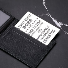 Load image into Gallery viewer, Boss Gifts Wallet Card Insert for Men Office, Employee Thank You Appreciation Gifts for Boss Mentor Leader, Boss Day Gifts for Boss Woman, Christmas Farewell Retirement Gifts for Women Men Coworker