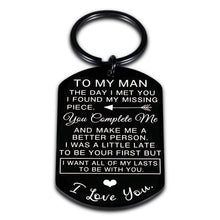 Load image into Gallery viewer, Valentines Day Gifts for Men To My Man Keychain Anniversary for Him Husband Gifts from Wife Birthday Gifts for Boyfriend Groom Fiance Engagement Wedding Present Jewelry Key Ring