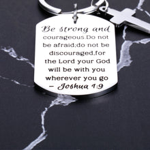 Load image into Gallery viewer, Christian Gifts Inspirational Bible Verse Keychain Be Strong and Courageous Pendant Cross Charm Men and Women Religious Jewelry for Birthday Graduation Communion Christmas Thanksgiving
