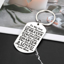 Load image into Gallery viewer, Inspirational Keychain Gifts for Son from Mom Tag Encouragement Present for Teen Boys Men Jewelry Gift Birthday Military Day Graduation Wedding Day Always Remember You Are Braver Pendant