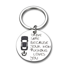 Load image into Gallery viewer, Drive Safe Keychain for Teen Or Adult Son Daughter from Mom Keyring Gifts for Him Her Men Women New Driver Trucker Courier Back to School Work Birthday Valentines Christmas Anniversary Daily Present
