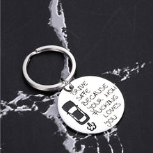 Load image into Gallery viewer, Drive Safe Keychain for Teen Or Adult Son Daughter from Mom Keyring Gifts for Him Her Men Women New Driver Trucker Courier Back to School Work Birthday Valentines Christmas Anniversary Daily Present