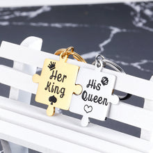 Load image into Gallery viewer, Couple Christmas Gifts His Queen Her King Keychain Valentines Jewelry Anniversary Birthday Gifts for Boyfriend Girlfriend Husband Wife 2 Puzzle Pieces Pendant for Lover Wedding Present