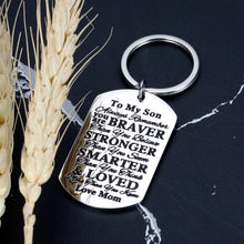 Load image into Gallery viewer, Inspirational Keychain Gifts for Son from Mom Tag Encouragement Present for Teen Boys Men Jewelry Gift Birthday Military Day Graduation Wedding Day Always Remember You Are Braver Pendant