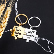 Load image into Gallery viewer, Couple Christmas Gifts His Queen Her King Keychain Valentines Jewelry Anniversary Birthday Gifts for Boyfriend Girlfriend Husband Wife 2 Puzzle Pieces Pendant for Lover Wedding Present