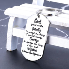Load image into Gallery viewer, Christian Gifts Serenity Prayer Keychain Inspirational Gifts for AA Son Husband Christmas Present for Best Friends Religious Jewelry for Communion God Grant Me The Serenity Keyring