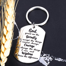 Load image into Gallery viewer, Christian Gifts Serenity Prayer Keychain Inspirational Gifts for AA Son Husband Christmas Present for Best Friends Religious Jewelry for Communion God Grant Me The Serenity Keyring