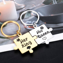 Load image into Gallery viewer, Couple Christmas Gifts His Queen Her King Keychain Valentines Jewelry Anniversary Birthday Gifts for Boyfriend Girlfriend Husband Wife 2 Puzzle Pieces Pendant for Lover Wedding Present