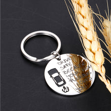 Load image into Gallery viewer, Drive Safe Keychain for Teen Or Adult Son Daughter from Mom Keyring Gifts for Him Her Men Women New Driver Trucker Courier Back to School Work Birthday Valentines Christmas Anniversary Daily Present
