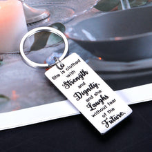 Load image into Gallery viewer, Gifts for Women Teen Girls Inspirational Keychain Gifts for Best Friends Proverbs 31:25 Birthday Christmas Present for Girlfriend Daughter Sister Graduation Back to School Key Ring for College Senior