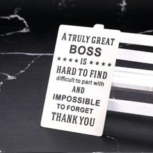 Load image into Gallery viewer, Boss Gifts Wallet Card Insert for Men Office, Employee Thank You Appreciation Gifts for Boss Mentor Leader, Boss Day Gifts for Boss Woman, Christmas Farewell Retirement Gifts for Women Men Coworker