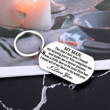 Load image into Gallery viewer, Anniversary Husband Boyfriend Keychain My Man I Love You Pendant Birthday Valentine's Day Wedding Military Presents for Him BF Fiance Groom Hubby Romantic Couple Lover Jewelry