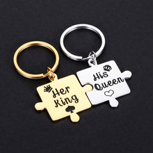 Load image into Gallery viewer, Couple Christmas Gifts His Queen Her King Keychain Valentines Jewelry Anniversary Birthday Gifts for Boyfriend Girlfriend Husband Wife 2 Puzzle Pieces Pendant for Lover Wedding Present