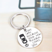 Load image into Gallery viewer, Drive Safe Keychain for Teen Or Adult Son Daughter from Mom Keyring Gifts for Him Her Men Women New Driver Trucker Courier Back to School Work Birthday Valentines Christmas Anniversary Daily Present