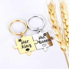 Load image into Gallery viewer, Couple Christmas Gifts His Queen Her King Keychain Valentines Jewelry Anniversary Birthday Gifts for Boyfriend Girlfriend Husband Wife 2 Puzzle Pieces Pendant for Lover Wedding Present