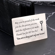 Load image into Gallery viewer, Wallet Card Insert Thank You Gifts for Coworker Bulk Inspirational Teacher Appreciation Gifts for Women Men Boss Day Christmas Going Away Retirement Work Office Gifts for Coworkers Employees Friends