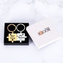 Load image into Gallery viewer, Couple Christmas Gifts His Queen Her King Keychain Valentines Jewelry Anniversary Birthday Gifts for Boyfriend Girlfriend Husband Wife 2 Puzzle Pieces Pendant for Lover Wedding Present