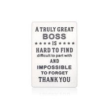 Load image into Gallery viewer, Boss Gifts Wallet Card Insert for Men Office, Employee Thank You Appreciation Gifts for Boss Mentor Leader, Boss Day Gifts for Boss Woman, Christmas Farewell Retirement Gifts for Women Men Coworker