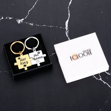 Load image into Gallery viewer, Couple Christmas Gifts His Queen Her King Keychain Valentines Jewelry Anniversary Birthday Gifts for Boyfriend Girlfriend Husband Wife 2 Puzzle Pieces Pendant for Lover Wedding Present
