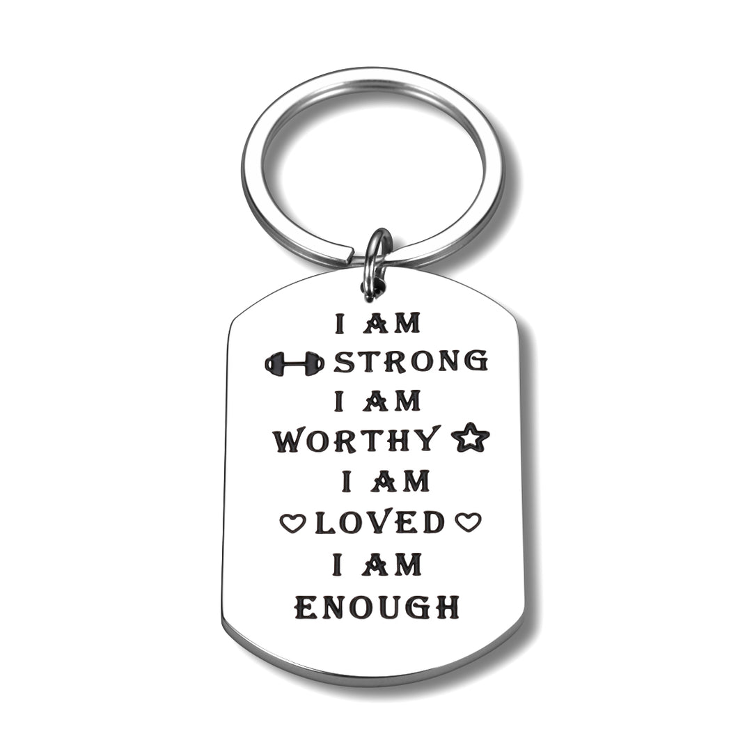 Inspirational Keychain Gifts I Am Strong Worthy Loved Enough Jewelry Motivational Keyring Tag for Myself Women Men Teen Boys Girls Best Friend Birthday Anniversary Graduation Present