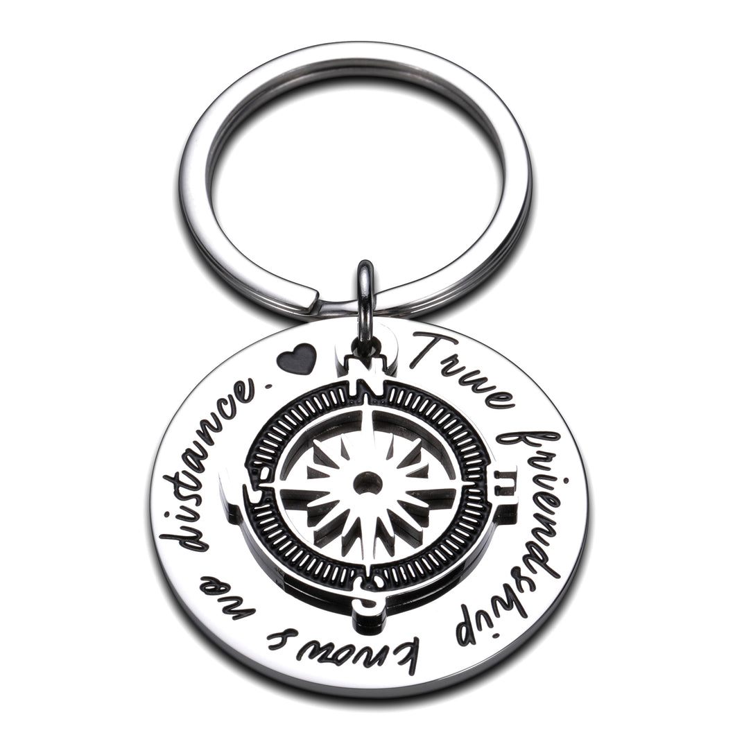 Christmas Birthday Gifts for Women Men Teen Girls Best Friend Keychain Gifts Besties BFF Moving Going Away Gifts Long Distance Relationship Gifts True Friendship Knows No Distance Compass Keyring